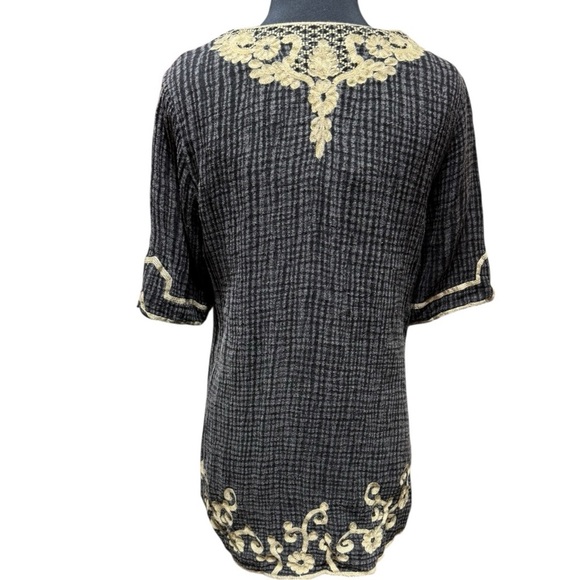 Soft Surroundings Vintage Sahara Embroidered Black Cream Gauze Tunic Size Large - Picture 3 of 5